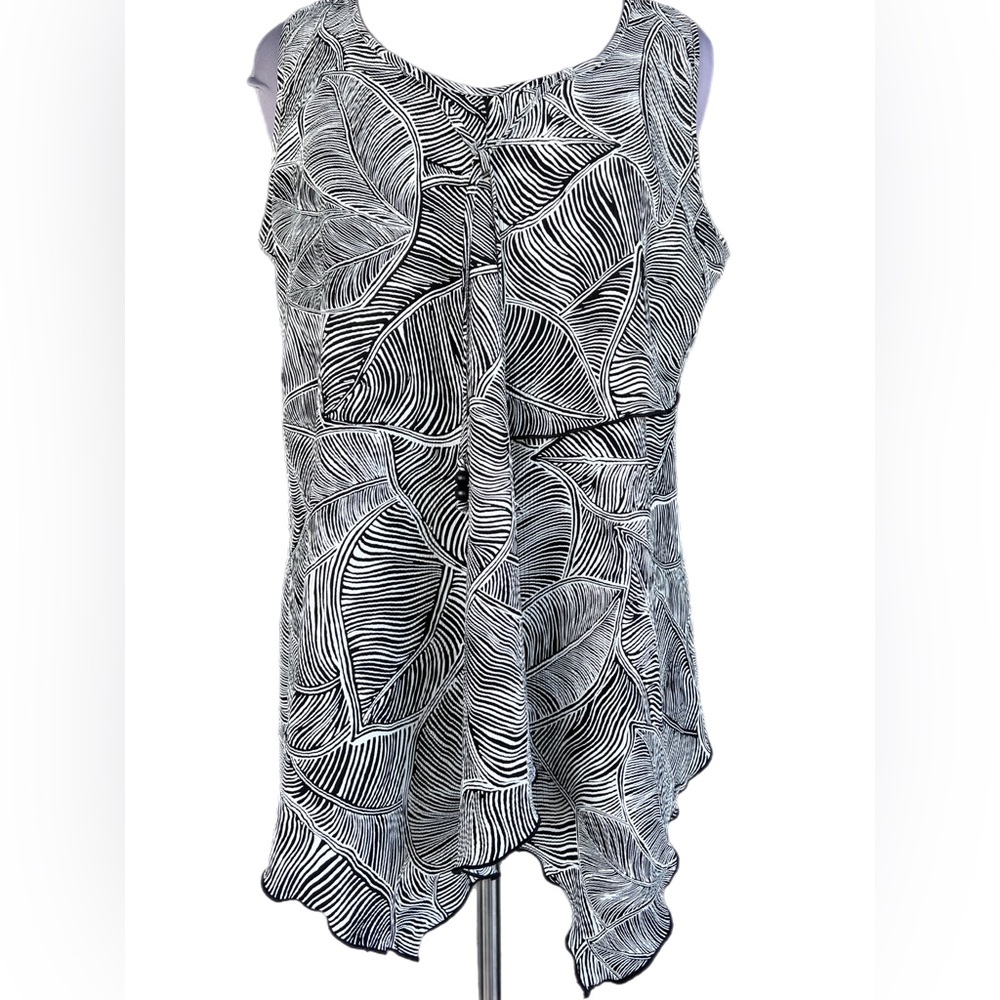 Vintage: Key Lime Pie Tunic - Sleeveless w/Flowing Layers - L - Black & White